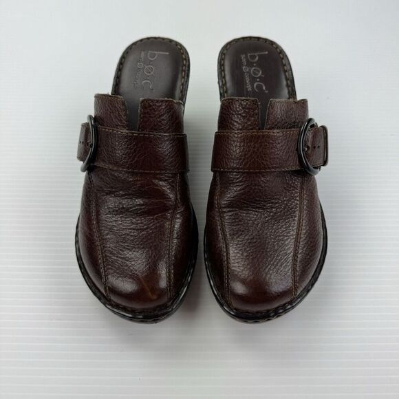 b.o.c Born Concept Brown Leather Clogs Mules Heels Buckle Slip-On Size 9 / 40.5 - Picture 7 of 16